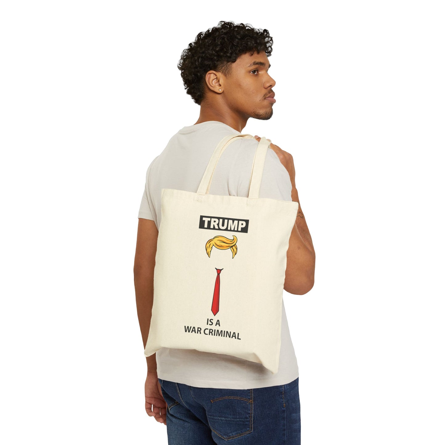 Cotton Tote Bag — Political Statement "Trump Is a War Criminal"
