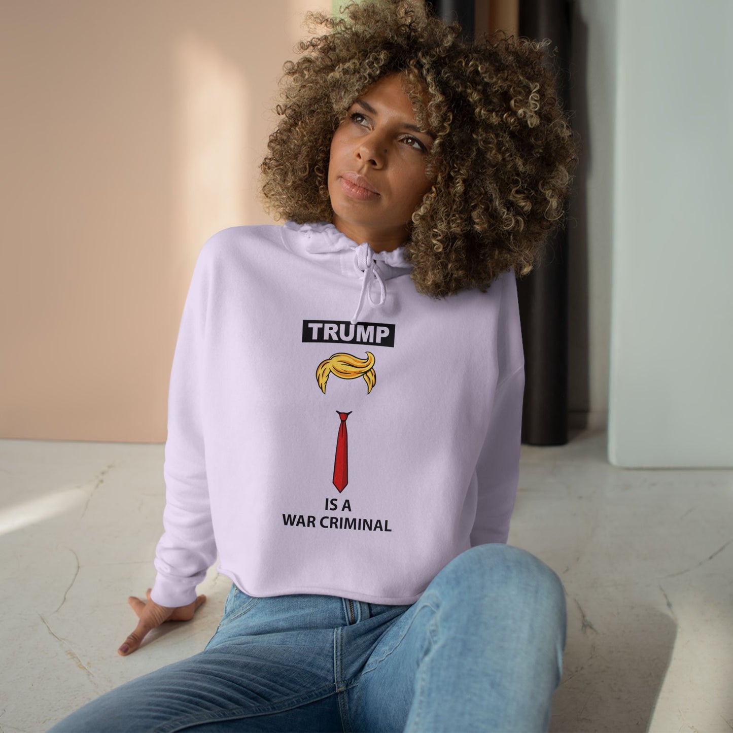 Cropped Hoodie — “TRUMP is a War Criminal” Political Statement Top