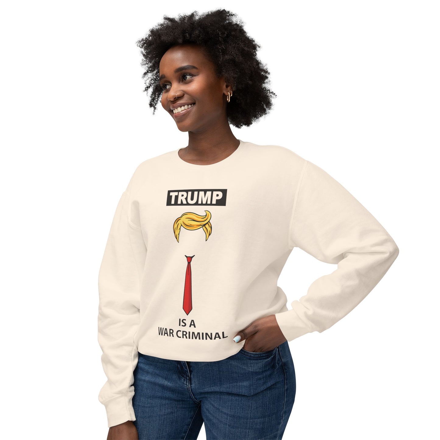 Political Statement Sweatshirt — “Trump Is a War Criminal” Graphic Crewneck